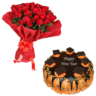 "Chocolate cake - 1kg ,25 Red Roses Flower bunch - Click here to View more details about this Product